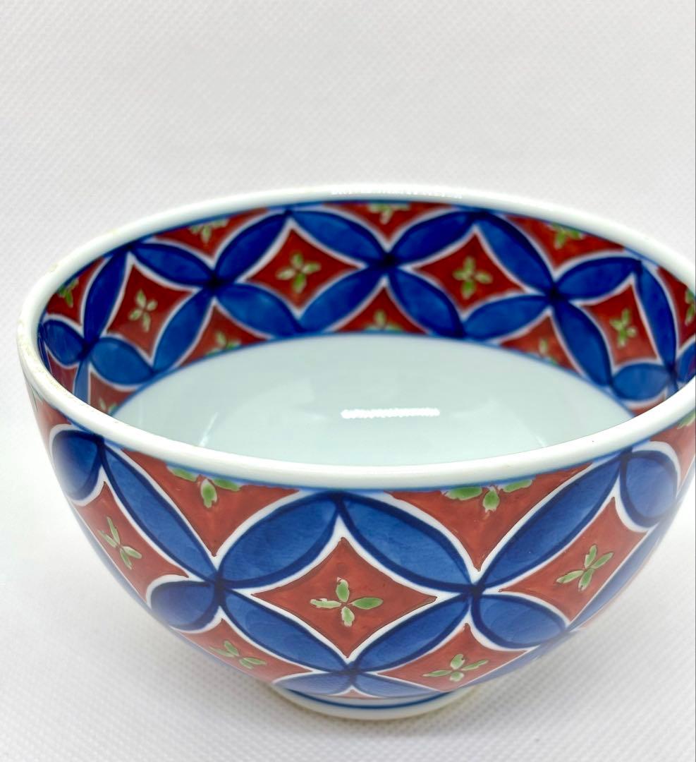 #源右衛門窯 染錦七宝紋　飯碗 ペアセットP-6