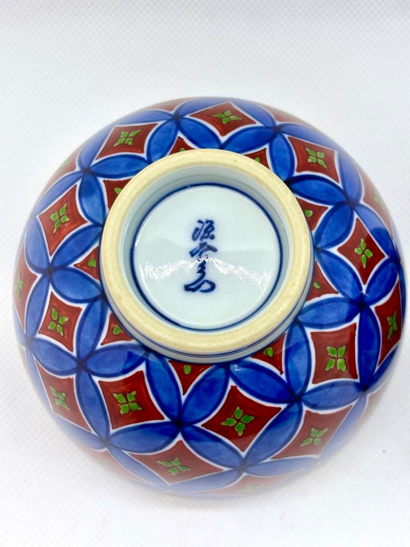 #源右衛門窯 染錦七宝紋　飯碗 ペアセットP-6