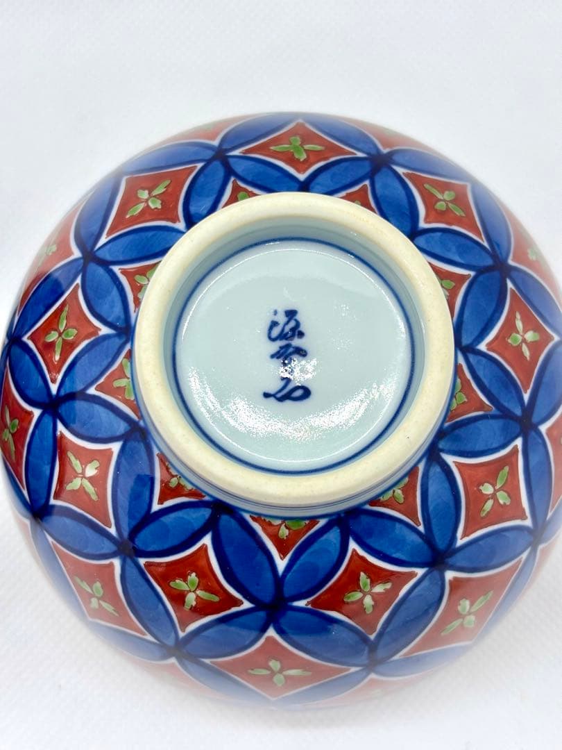 #源右衛門窯 染錦七宝紋　飯碗 ペアセットP-6