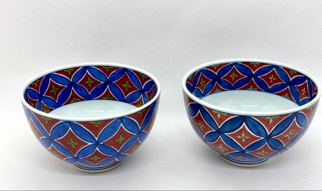 #源右衛門窯 染錦七宝紋　飯碗 ペアセットP-6