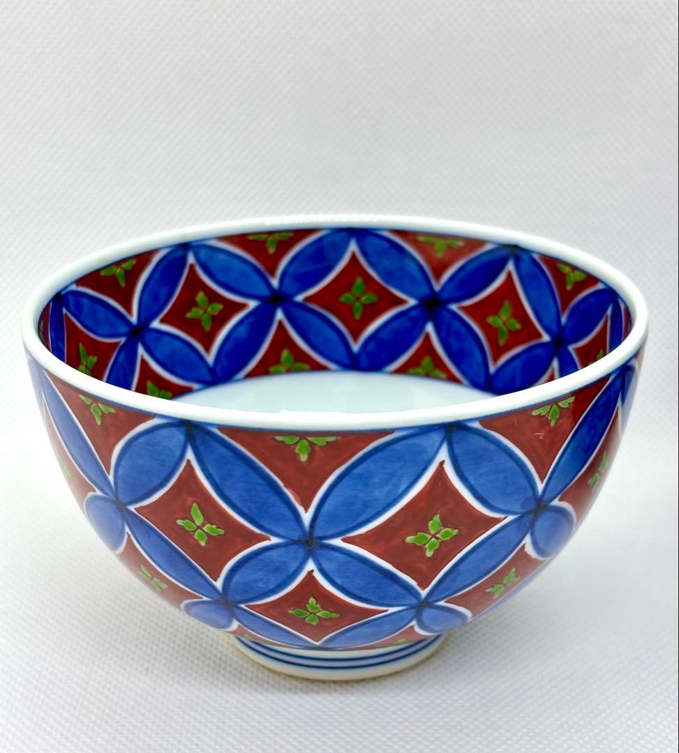 #源右衛門窯 染錦七宝紋　飯碗 ペアセットP-6