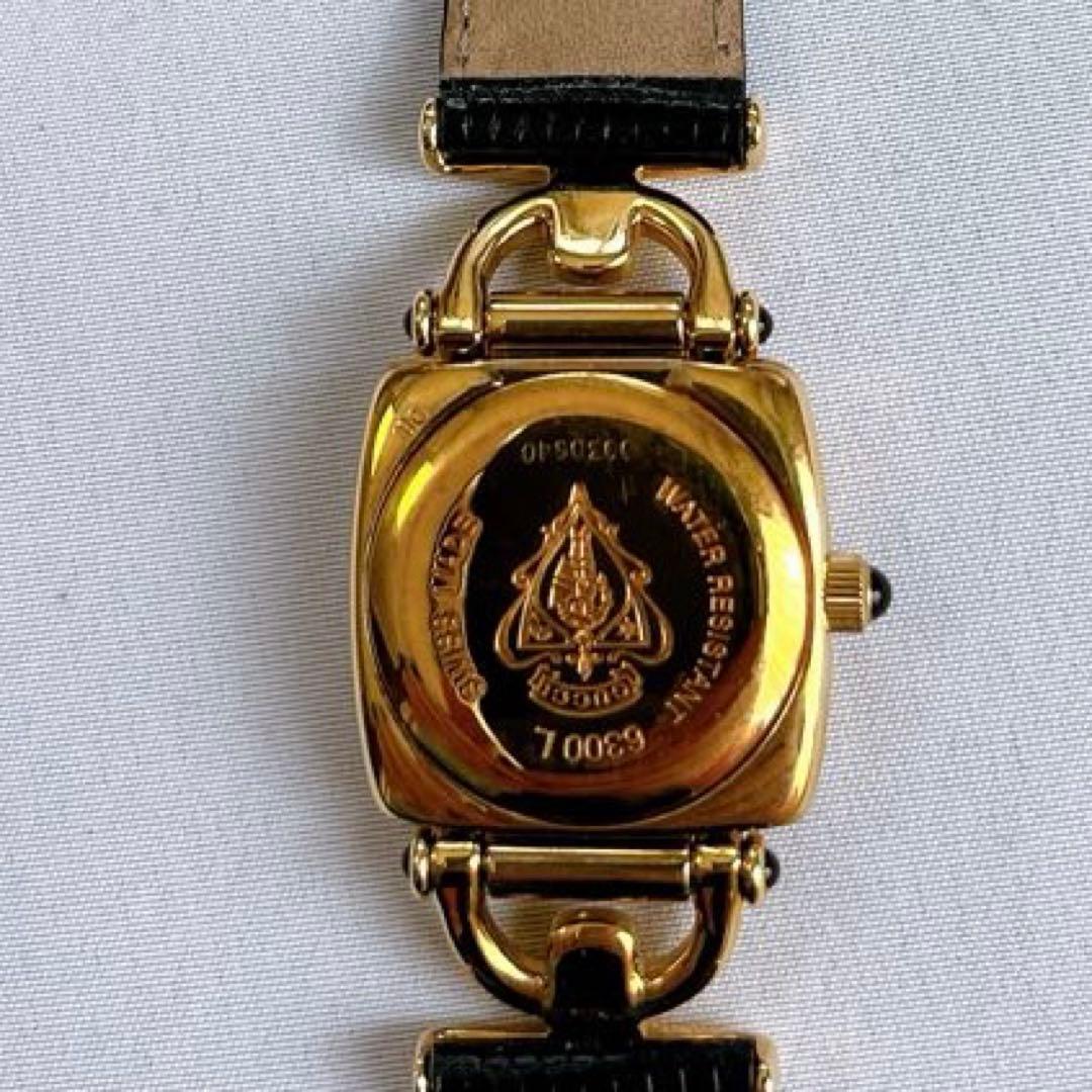 希少・美品✨GUCCI レザーベルト腕時計 ブラック　vintage ゴールド