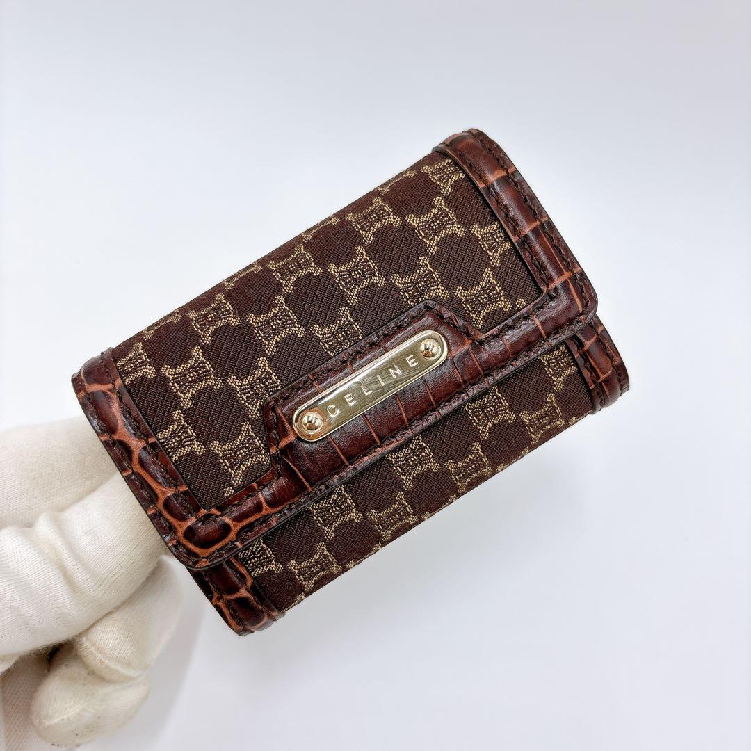 新品同様 ＊ CELINE セリーヌ マカダム キャンバス 6連キーケース 茶色