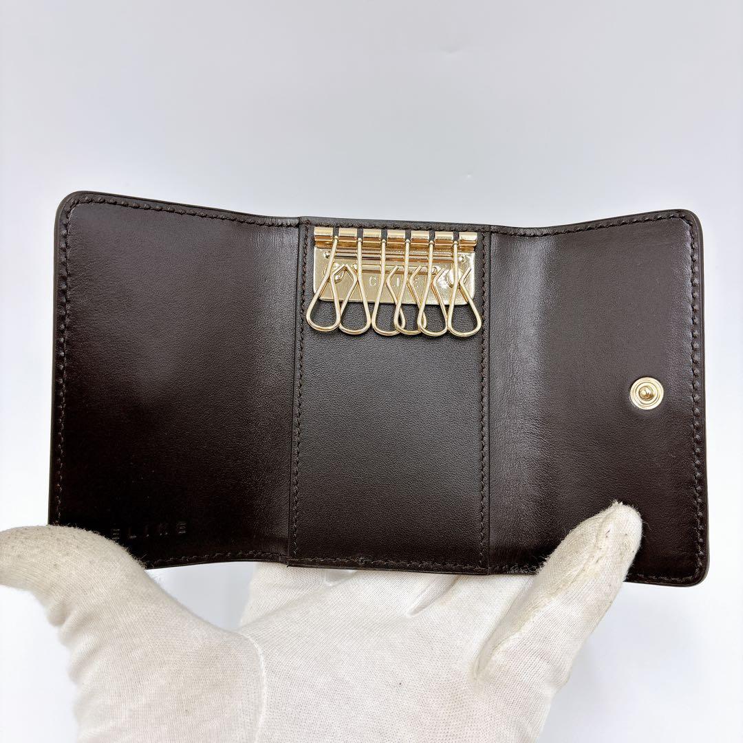 新品同様 ＊ CELINE セリーヌ マカダム キャンバス 6連キーケース 茶色