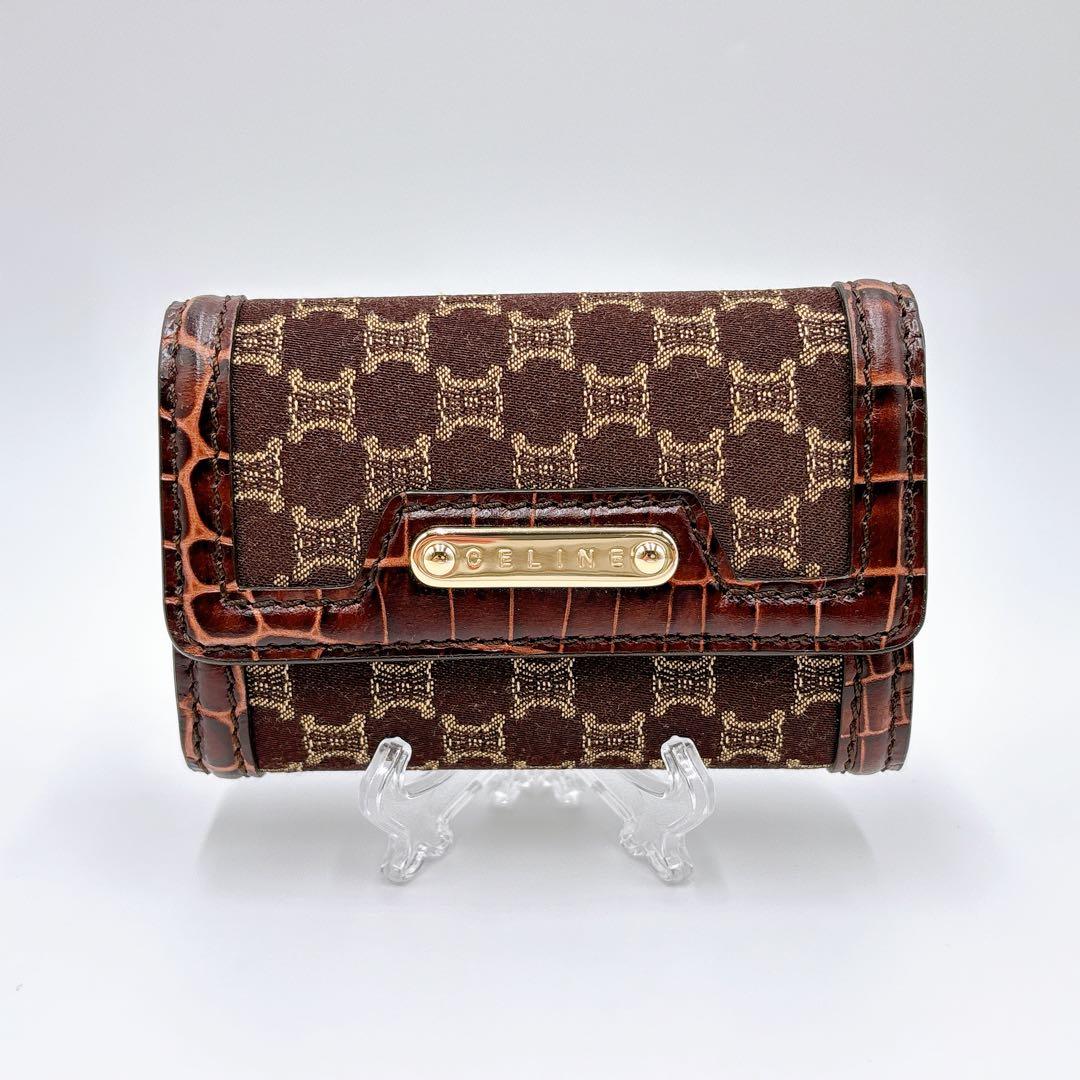 新品同様 ＊ CELINE セリーヌ マカダム キャンバス 6連キーケース 茶色
