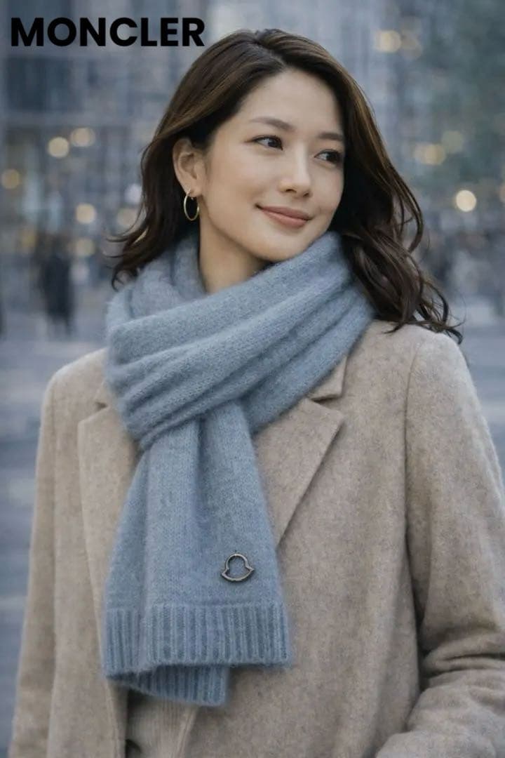 新品タグ付 MONCLER モンクレール モヘアマフラー ブルー、ラスト！