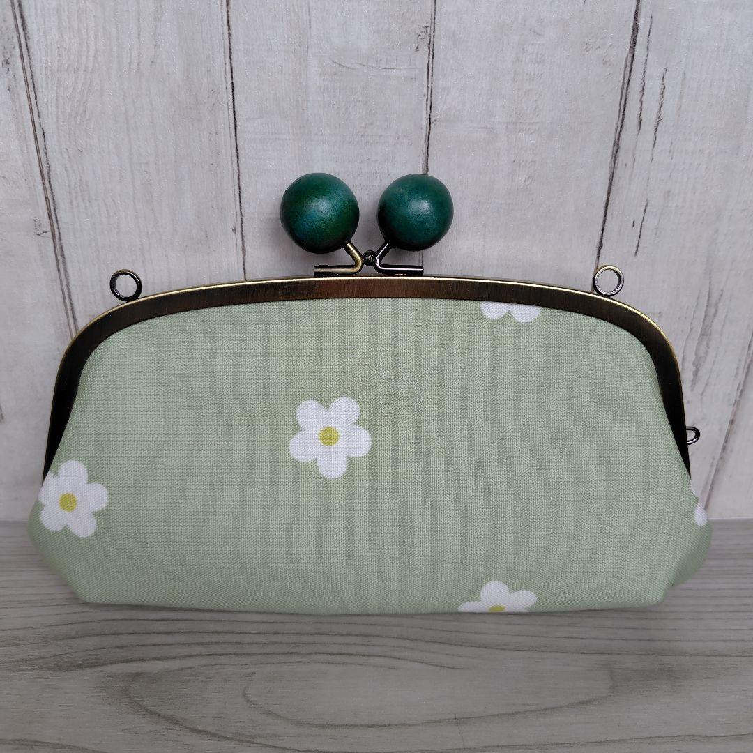 つむみん　母子手帳が入るがま口親子財布　グリーン無地