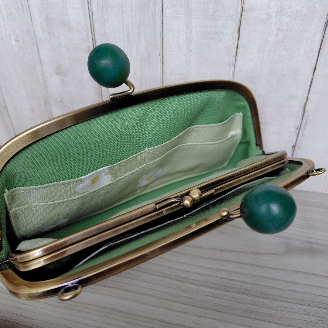 つむみん　母子手帳が入るがま口親子財布　グリーン無地