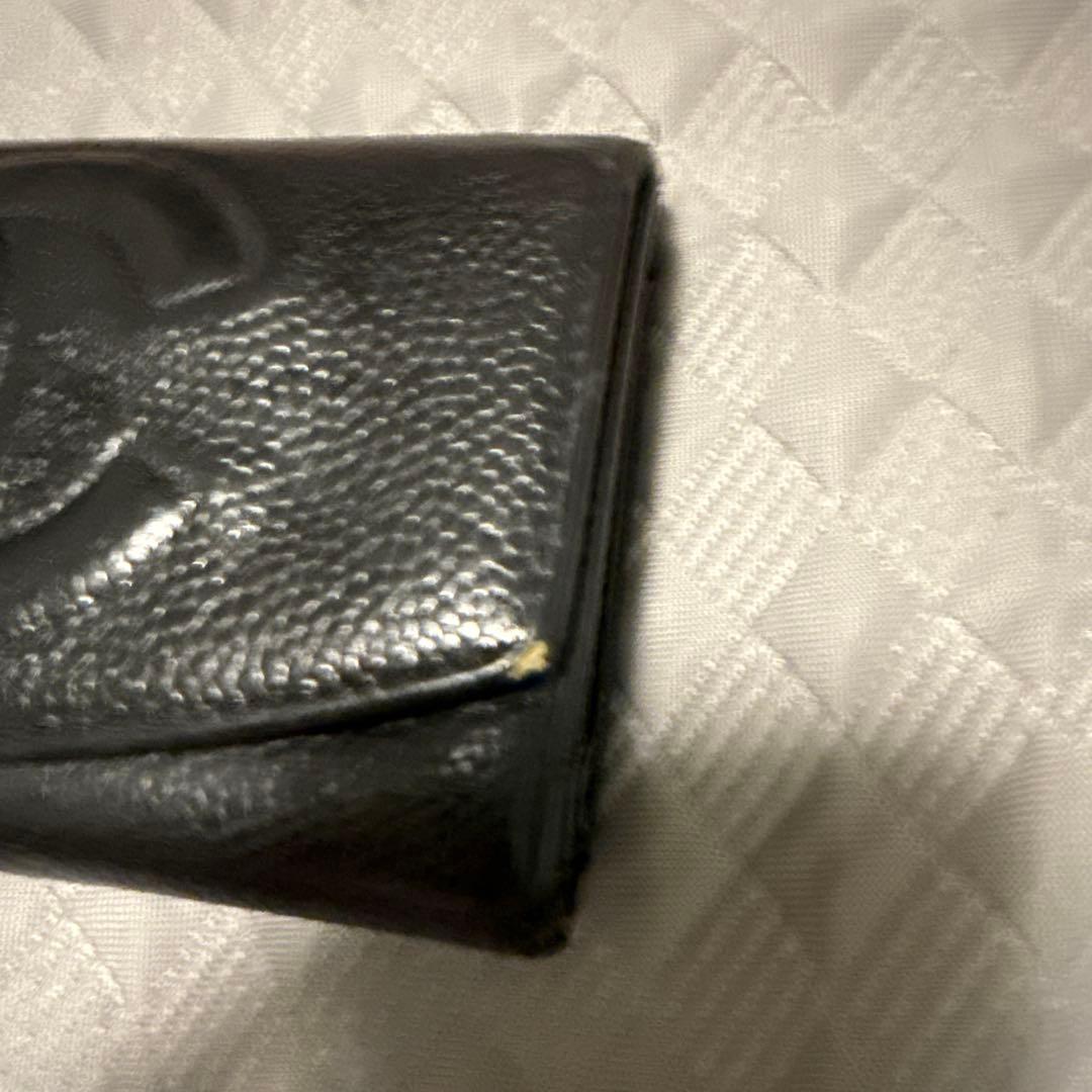 【an✿】CHANEL ブラックレザー 三つ折り財布、シリアルナンバー有り