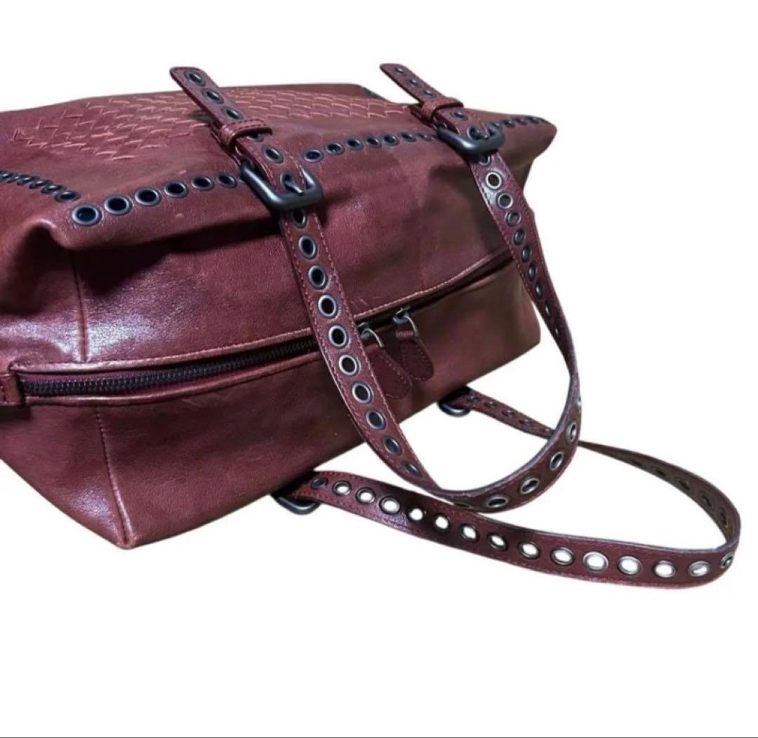 希少　ボッテガヴェネタ　ミニボストン　ハンドバッグ　イントレチャート　レザー　赤