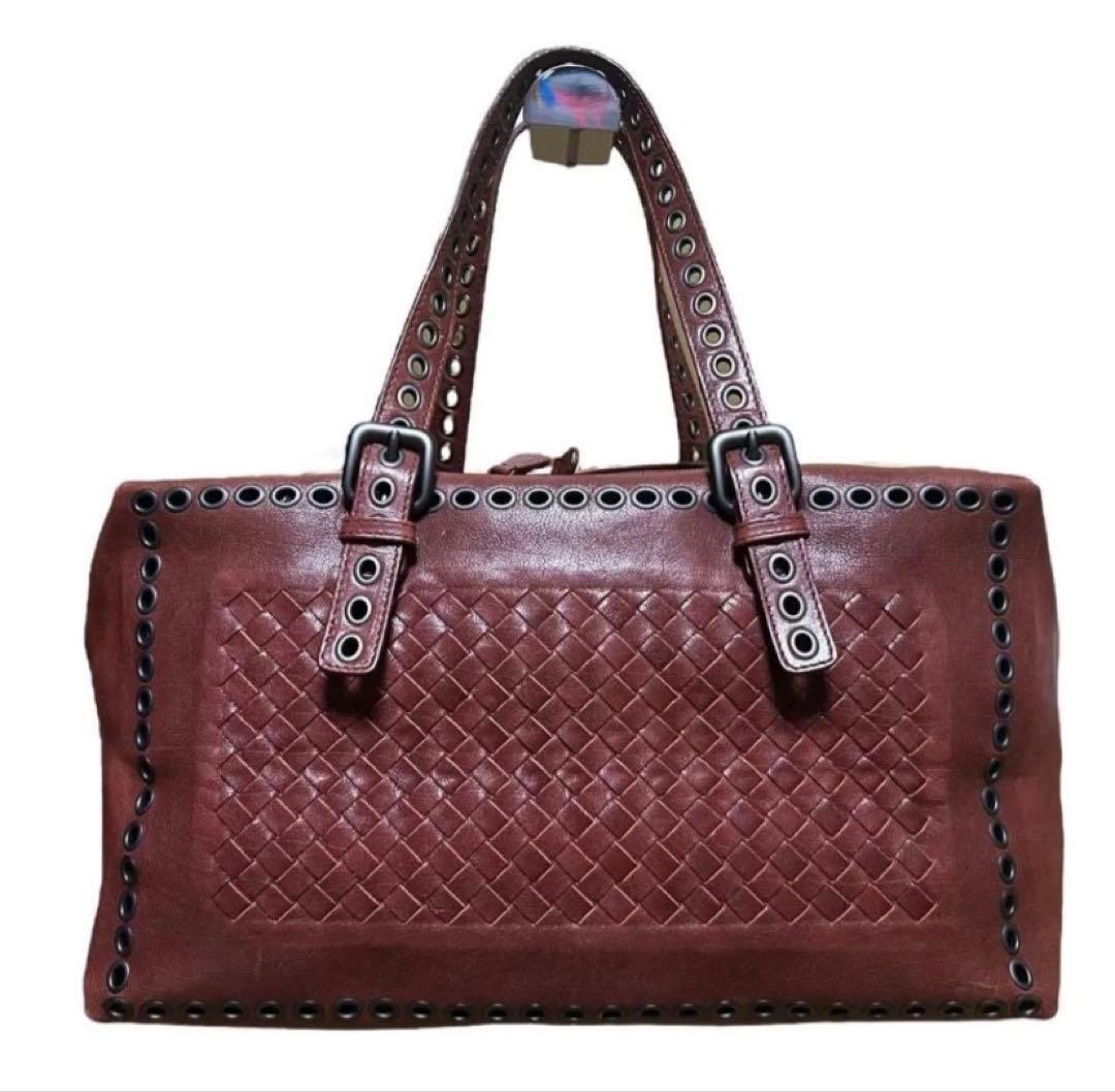 希少　ボッテガヴェネタ　ミニボストン　ハンドバッグ　イントレチャート　レザー　赤