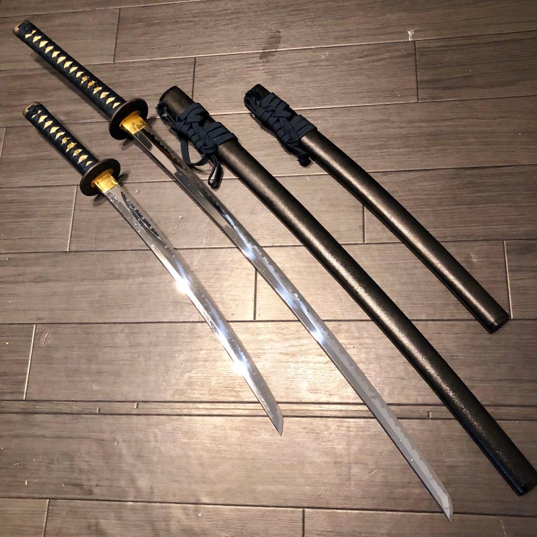 高級模造刀　居合刀　 美術刀剣　太刀　脇差　大小セット　緑拵え