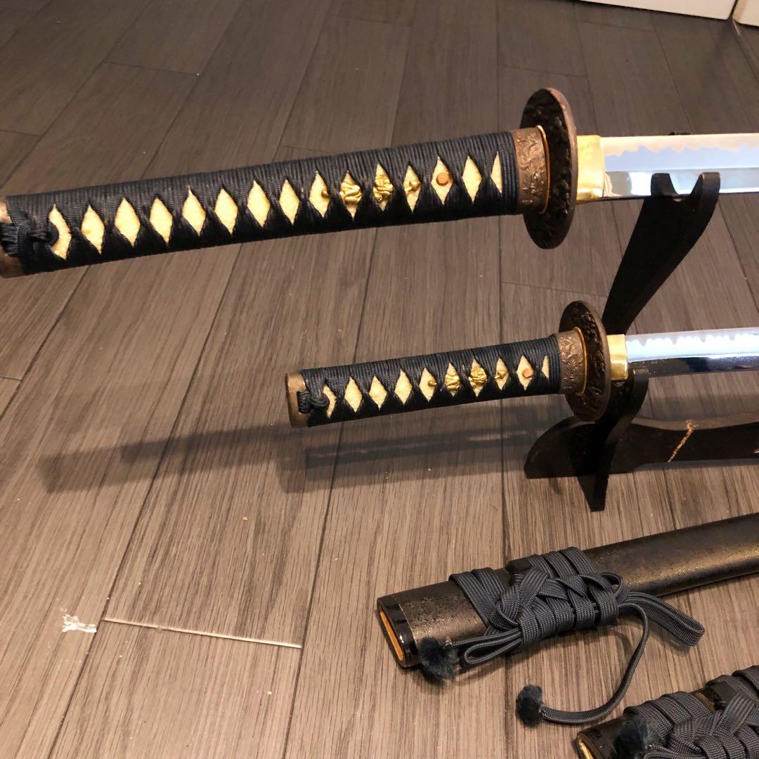 高級模造刀　居合刀　 美術刀剣　太刀　脇差　大小セット　緑拵え