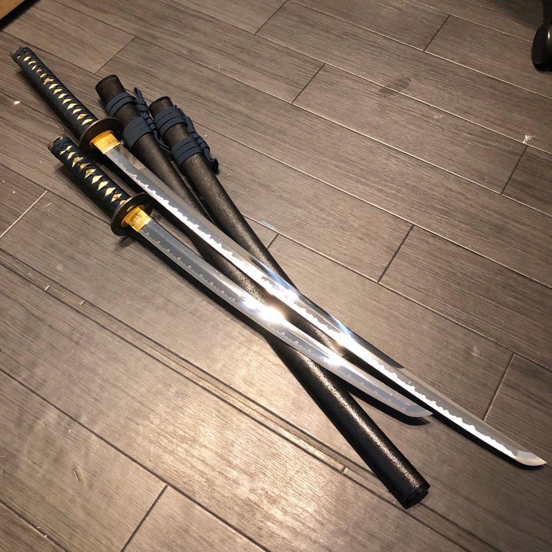高級模造刀　居合刀　 美術刀剣　太刀　脇差　大小セット　緑拵え