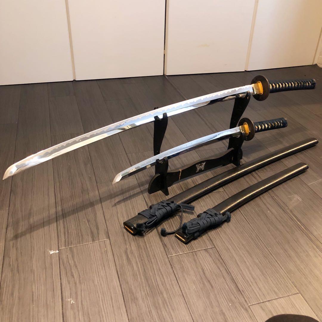 高級模造刀　居合刀　 美術刀剣　太刀　脇差　大小セット　緑拵え