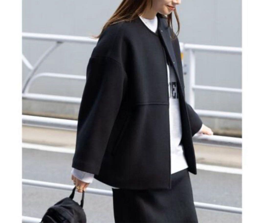 ジャーナルスタンダード　スーパー140ビーバーノーカラーショートコート　38