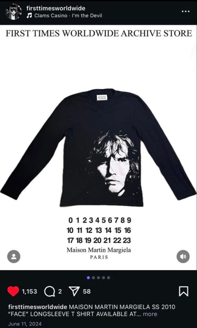 【希少】10ssマルジェラ \"Face Negative\" ロンT