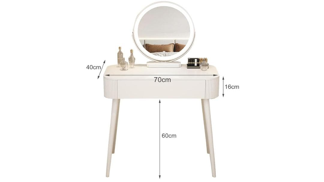 [新品]ドレッサーデスク LEDミラー付き ホワイト Size : 70cm