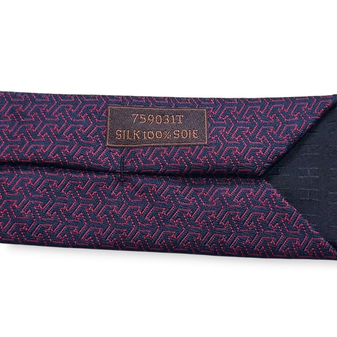 美品✨HERMES ネクタイ　エルメス　ジャガード　ネイビー　レッド