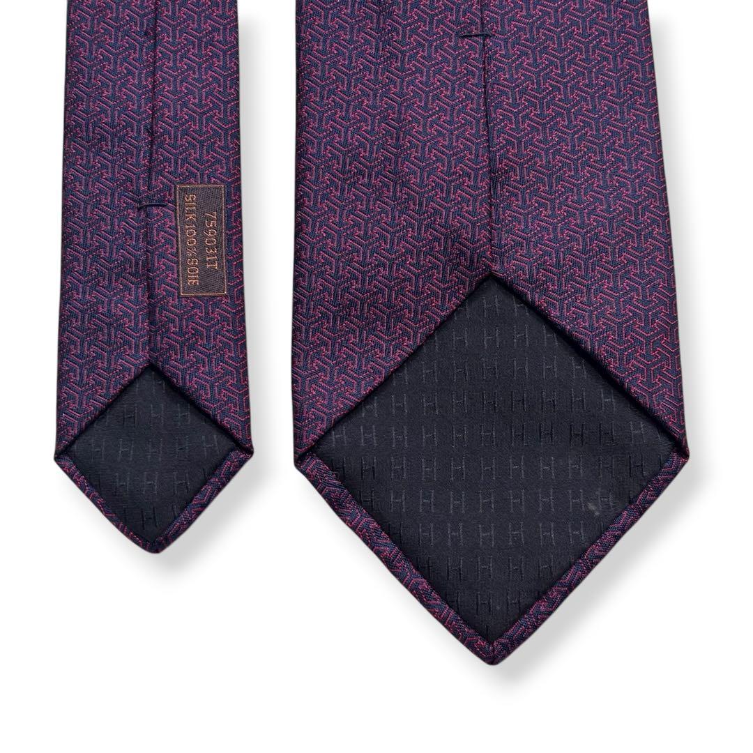 美品✨HERMES ネクタイ　エルメス　ジャガード　ネイビー　レッド