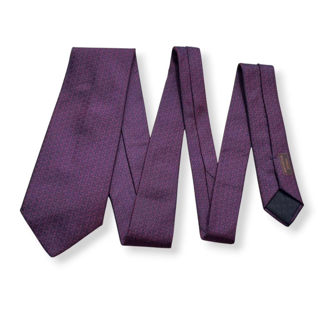 美品✨HERMES ネクタイ　エルメス　ジャガード　ネイビー　レッド