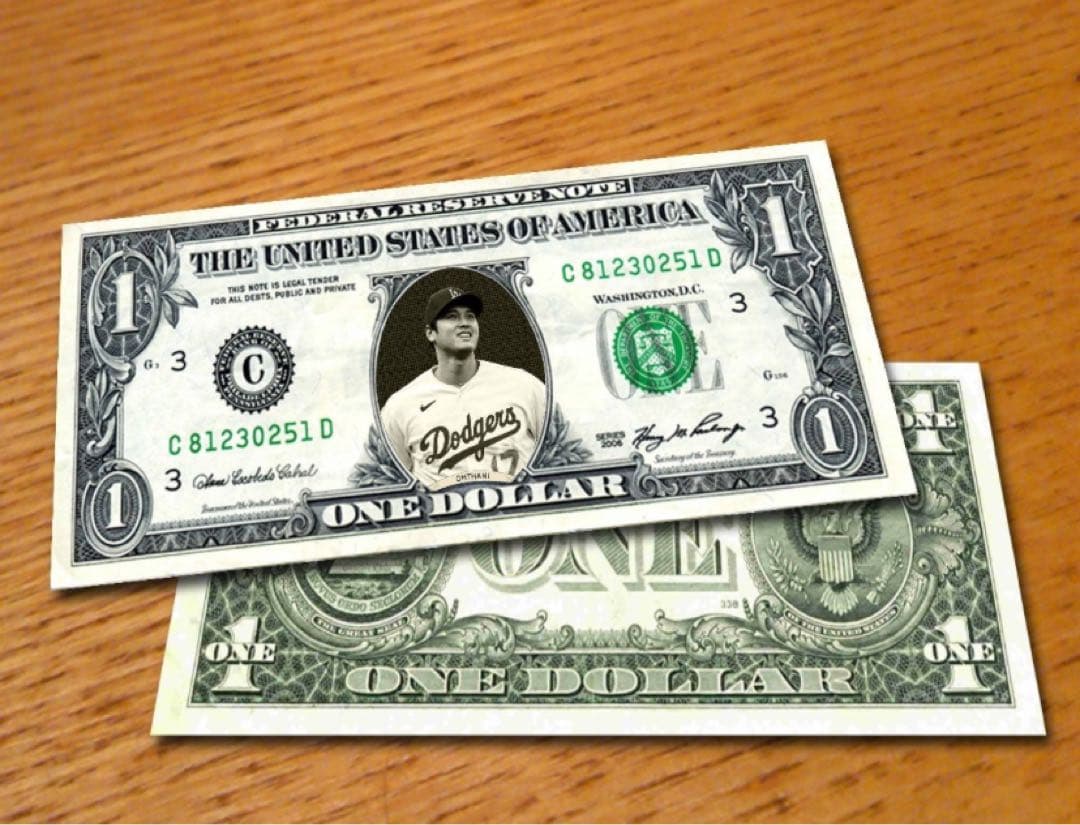 MLB 【 大谷翔平 田中真美子 】USA1ドル札フレーム証明書付、クオカード他