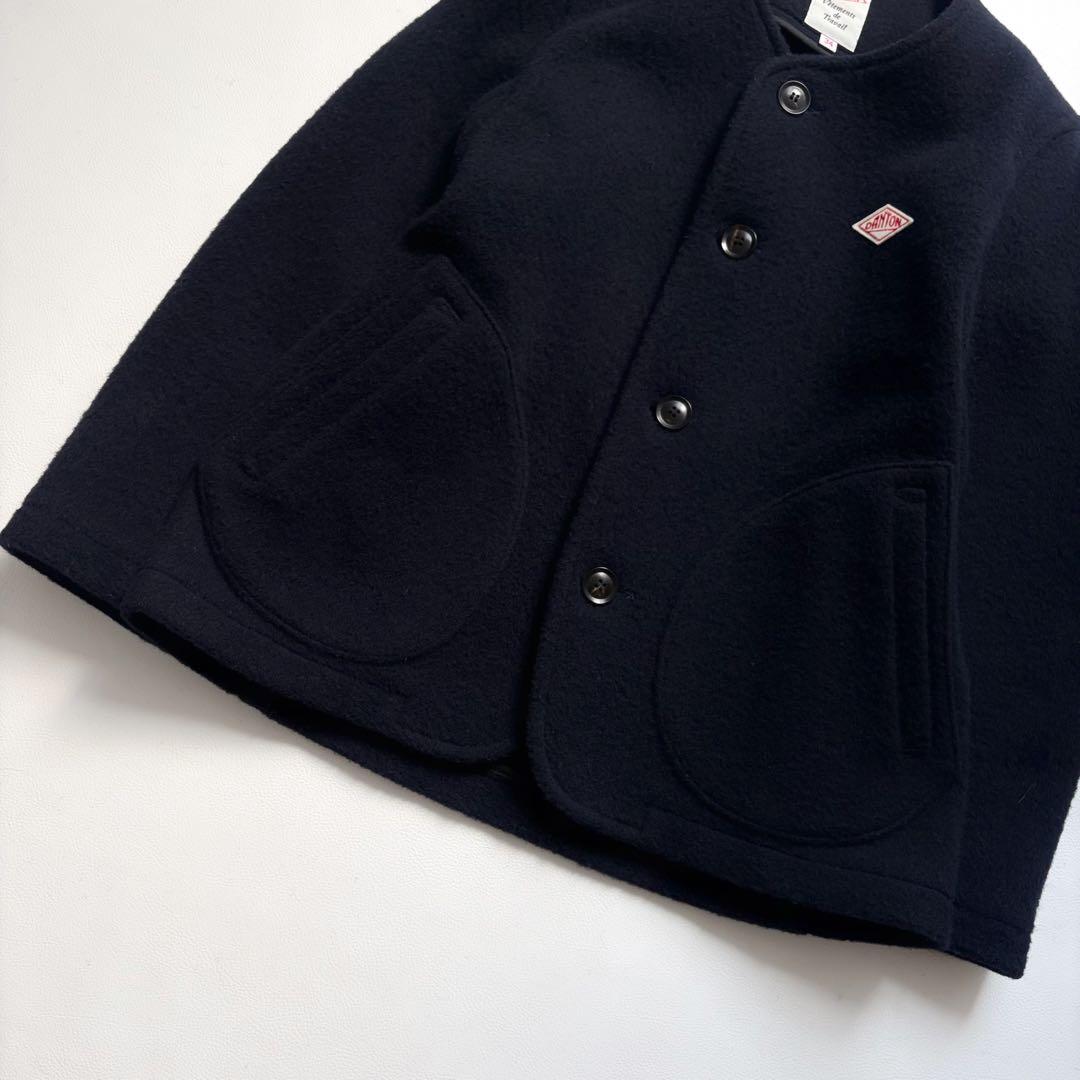 ダントン　ウールモッサ　ノーカラージャケット　ネイビー　34