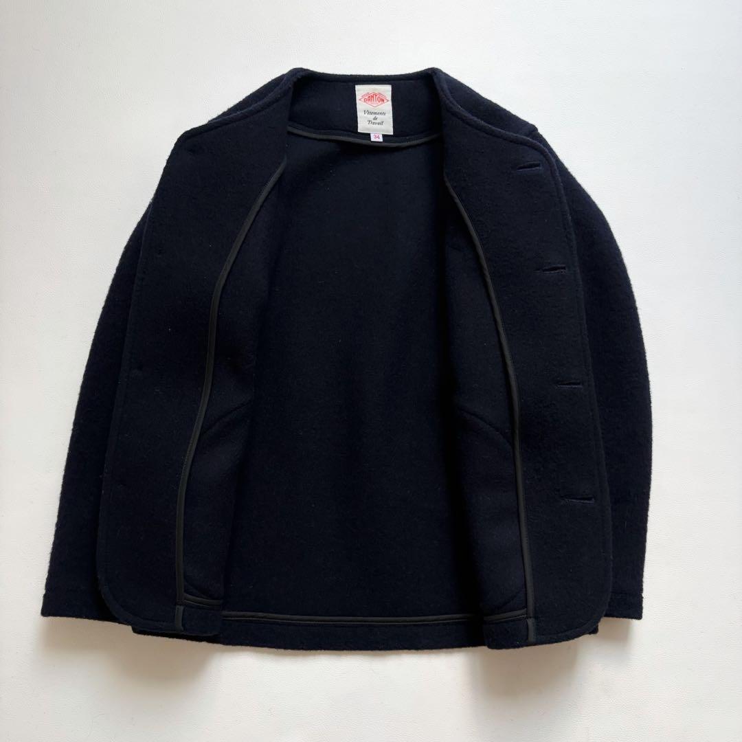 ダントン　ウールモッサ　ノーカラージャケット　ネイビー　34