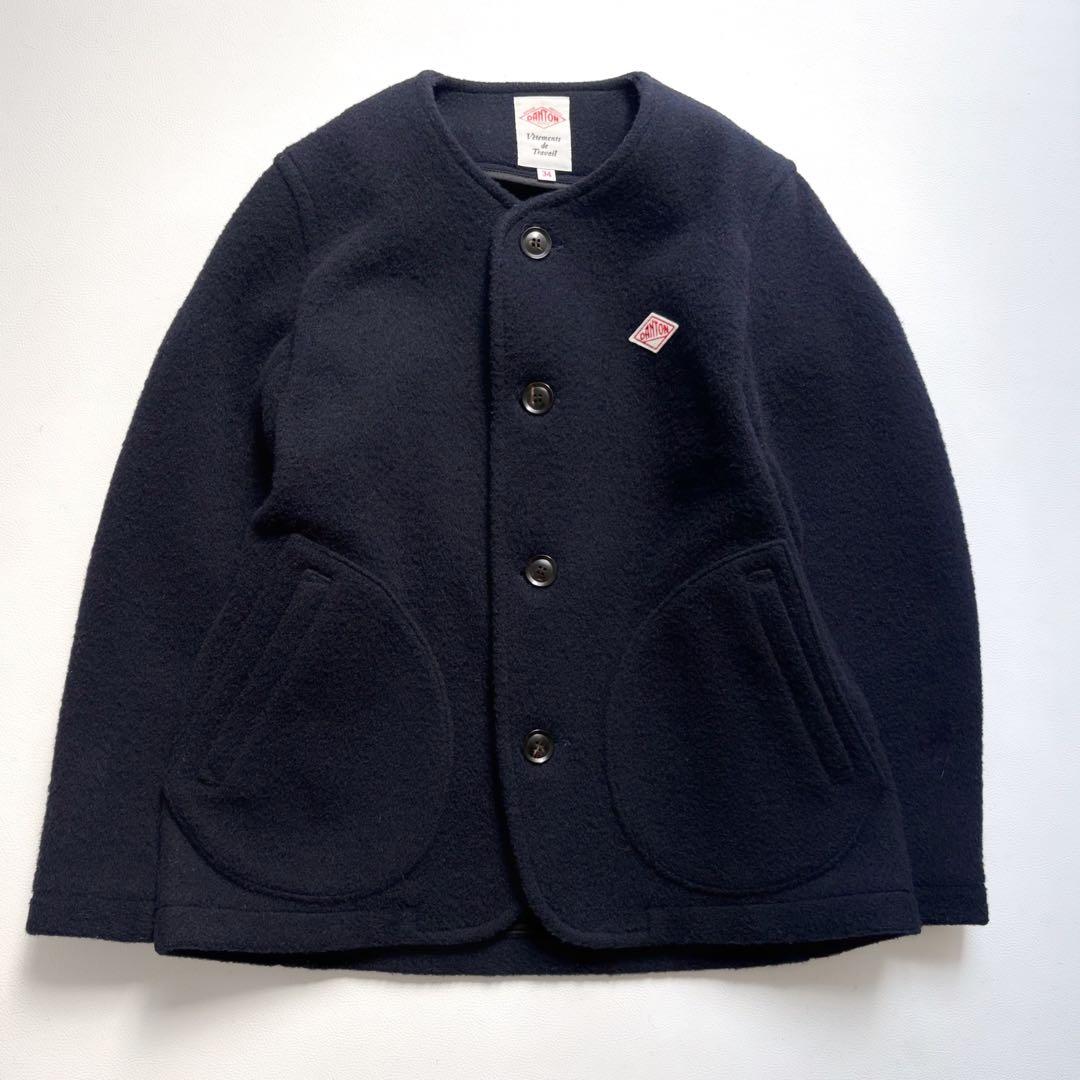 ダントン　ウールモッサ　ノーカラージャケット　ネイビー　34