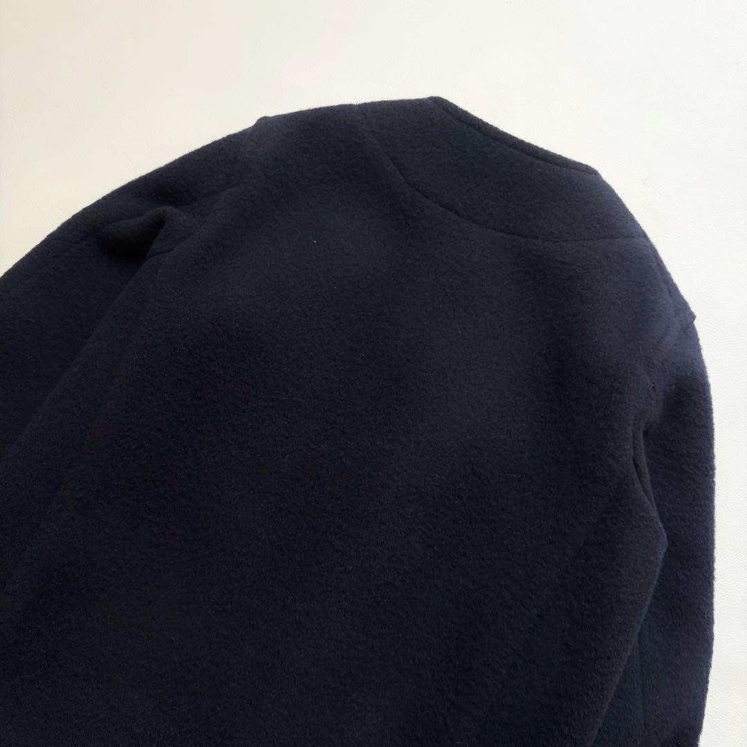 ダントン　ウールモッサ　ノーカラージャケット　ネイビー　34