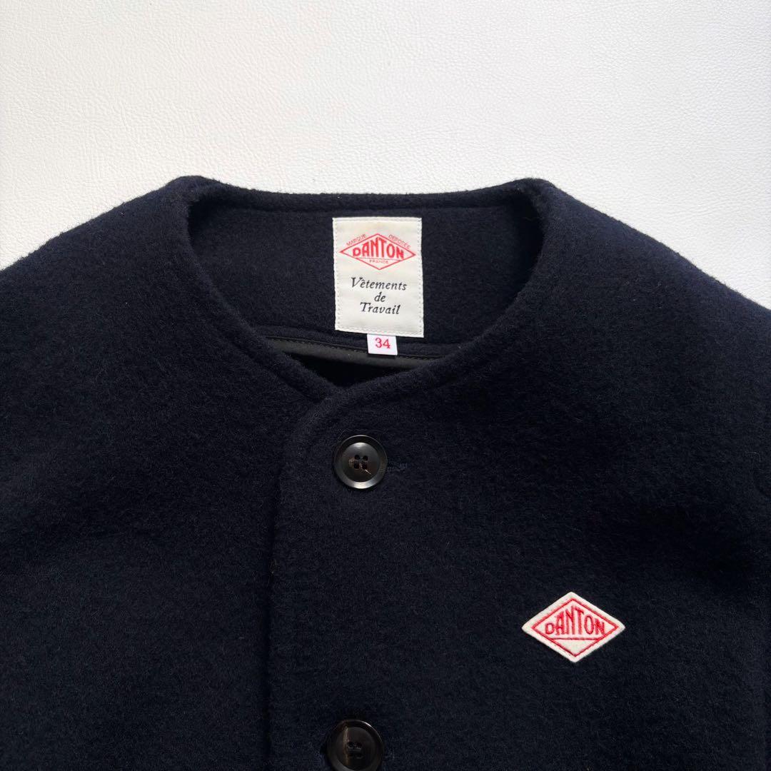 ダントン　ウールモッサ　ノーカラージャケット　ネイビー　34