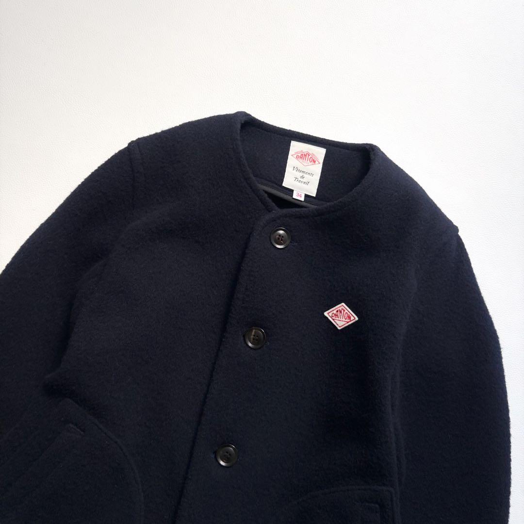 ダントン　ウールモッサ　ノーカラージャケット　ネイビー　34