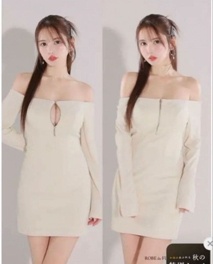 Robe de Fleurs Glossy オフショル長袖ミニドレス