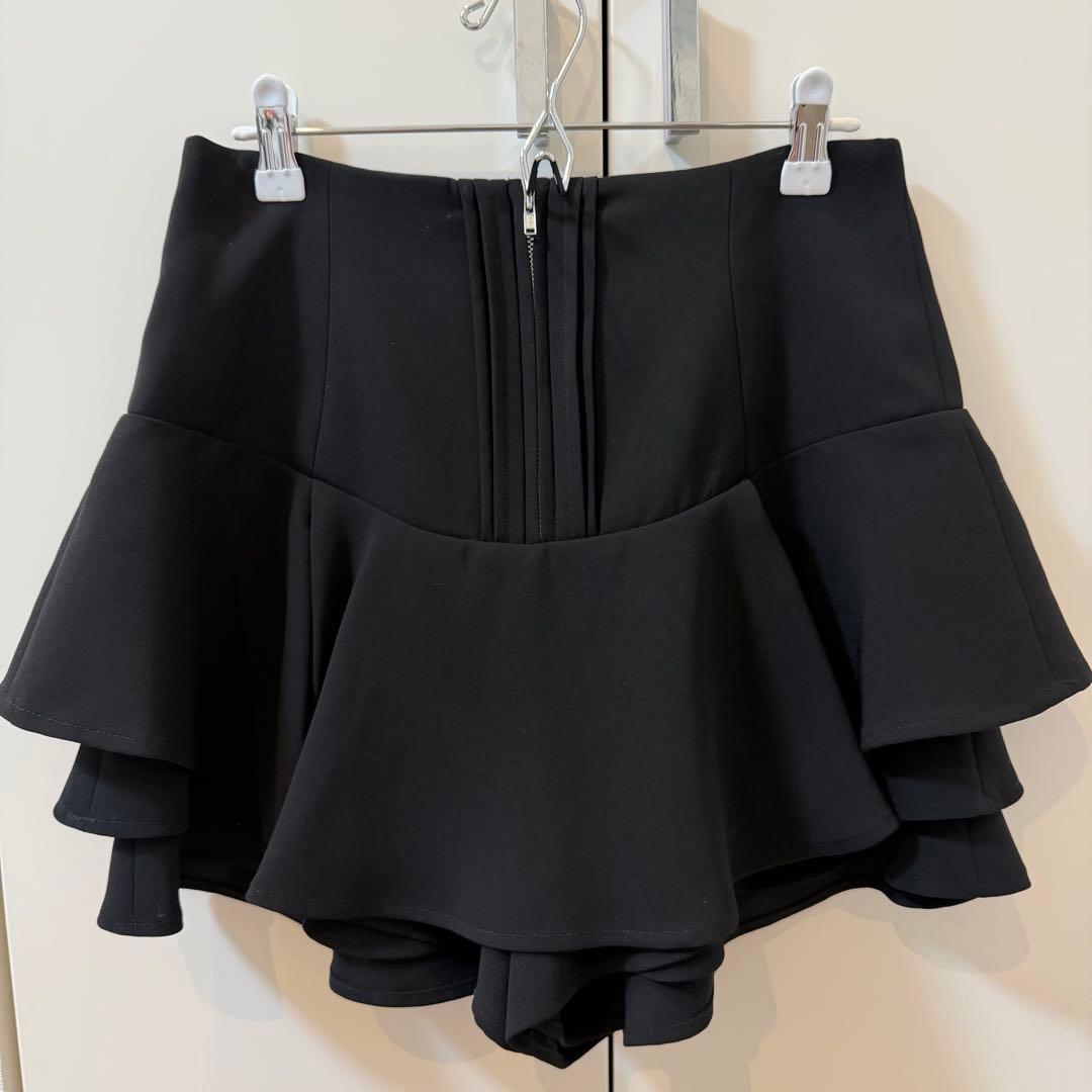 SNIDEL スナイデル　レイヤードフリルミニスカショーパン　ブラック　1サイズ