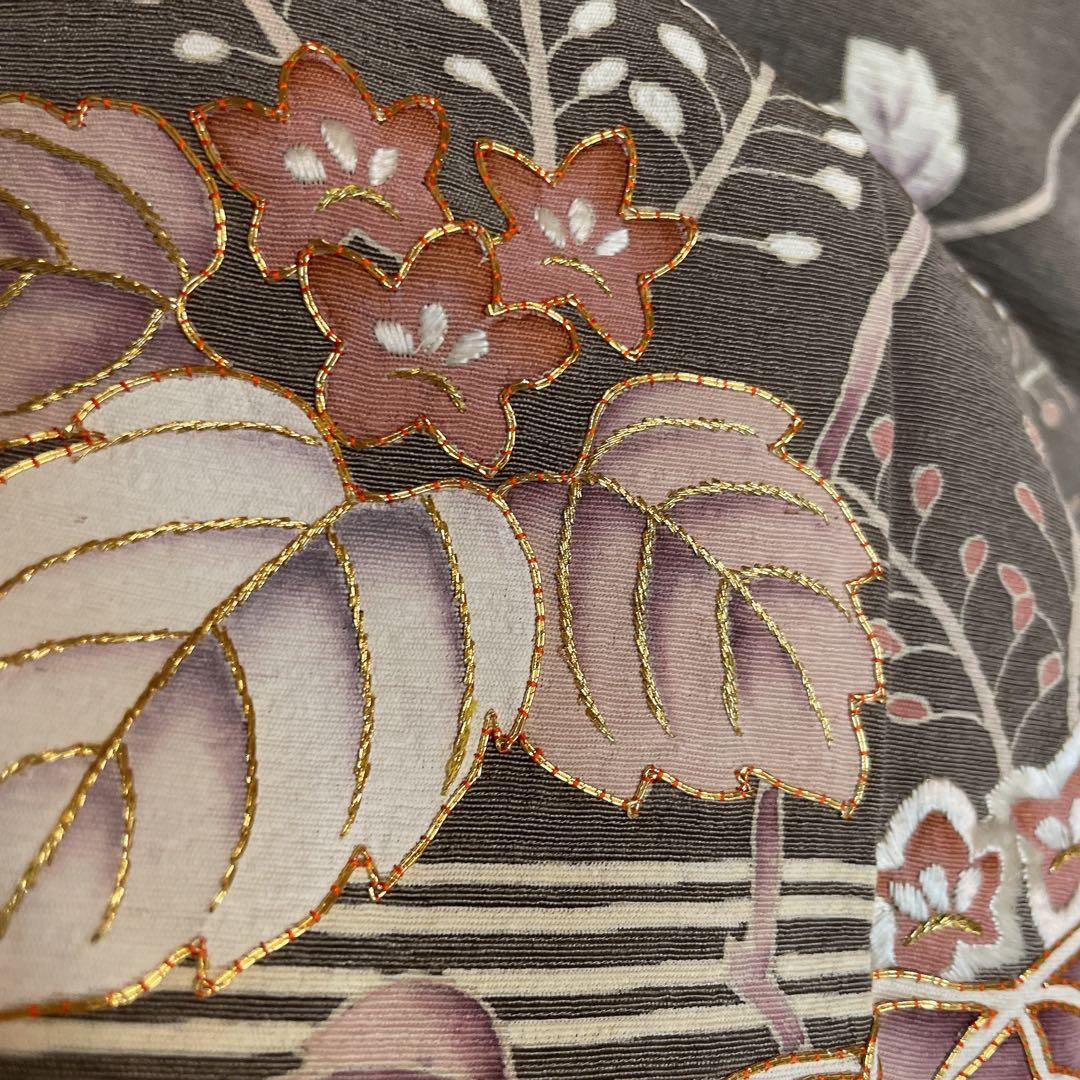 訪問着　フルセット　桐　桐の花　金駒刺繍　金彩加工　パールトーン加工　着物　H1