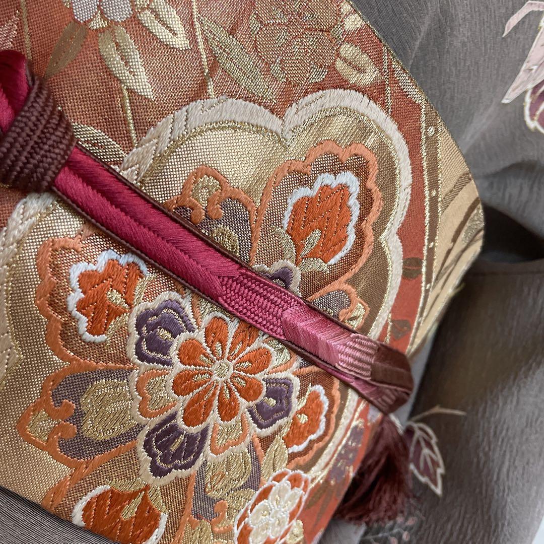 訪問着　フルセット　桐　桐の花　金駒刺繍　金彩加工　パールトーン加工　着物　H1