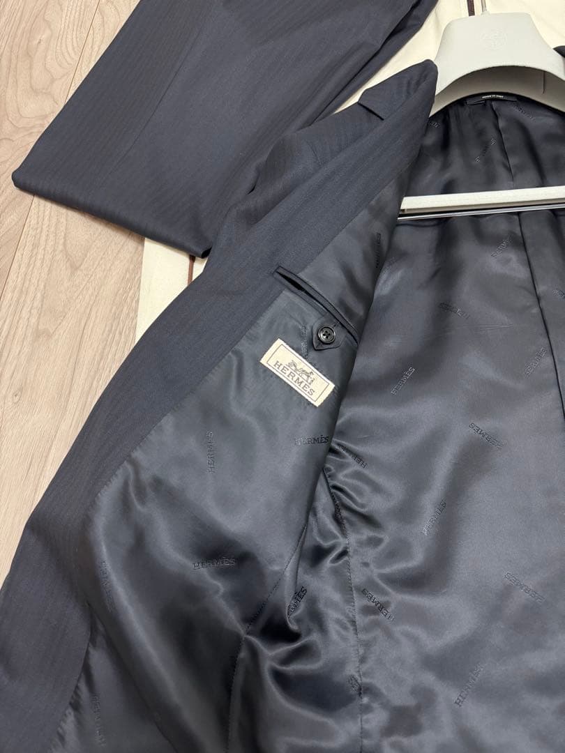 新品　エルメス　スーツ　46 濃紺　ストライプ