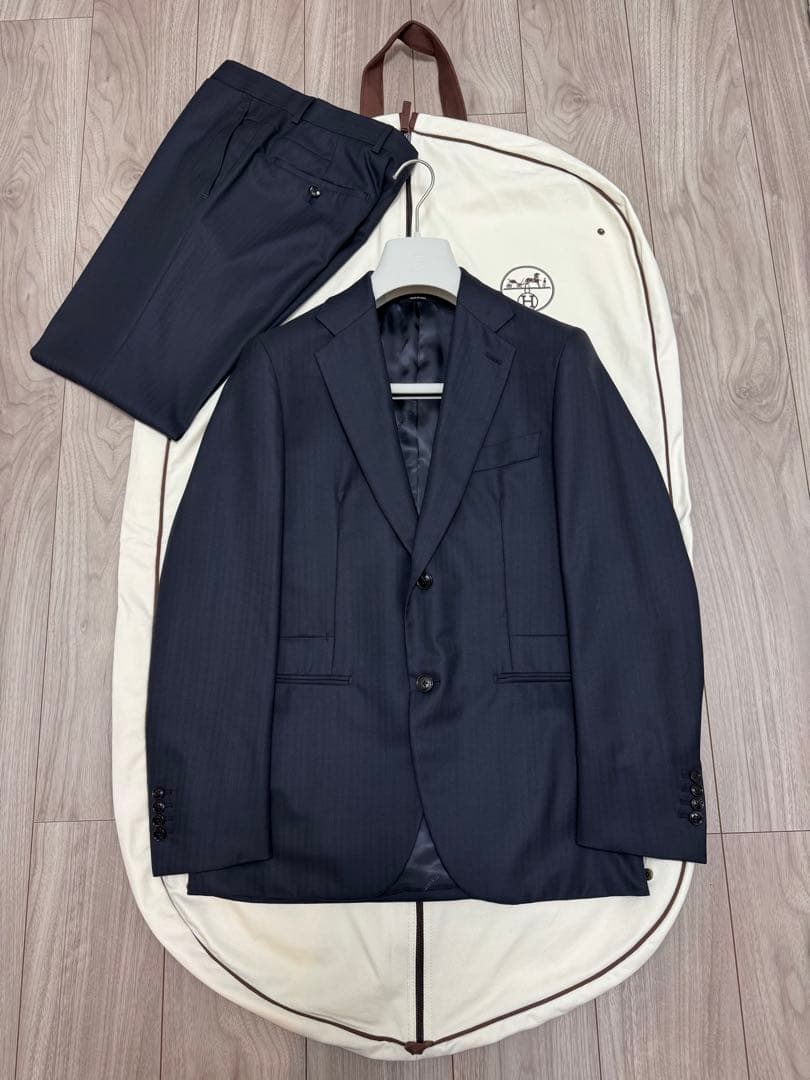 新品　エルメス　スーツ　46 濃紺　ストライプ