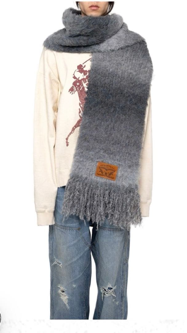 Kamiyaフリンジ付きマフラー グレー系