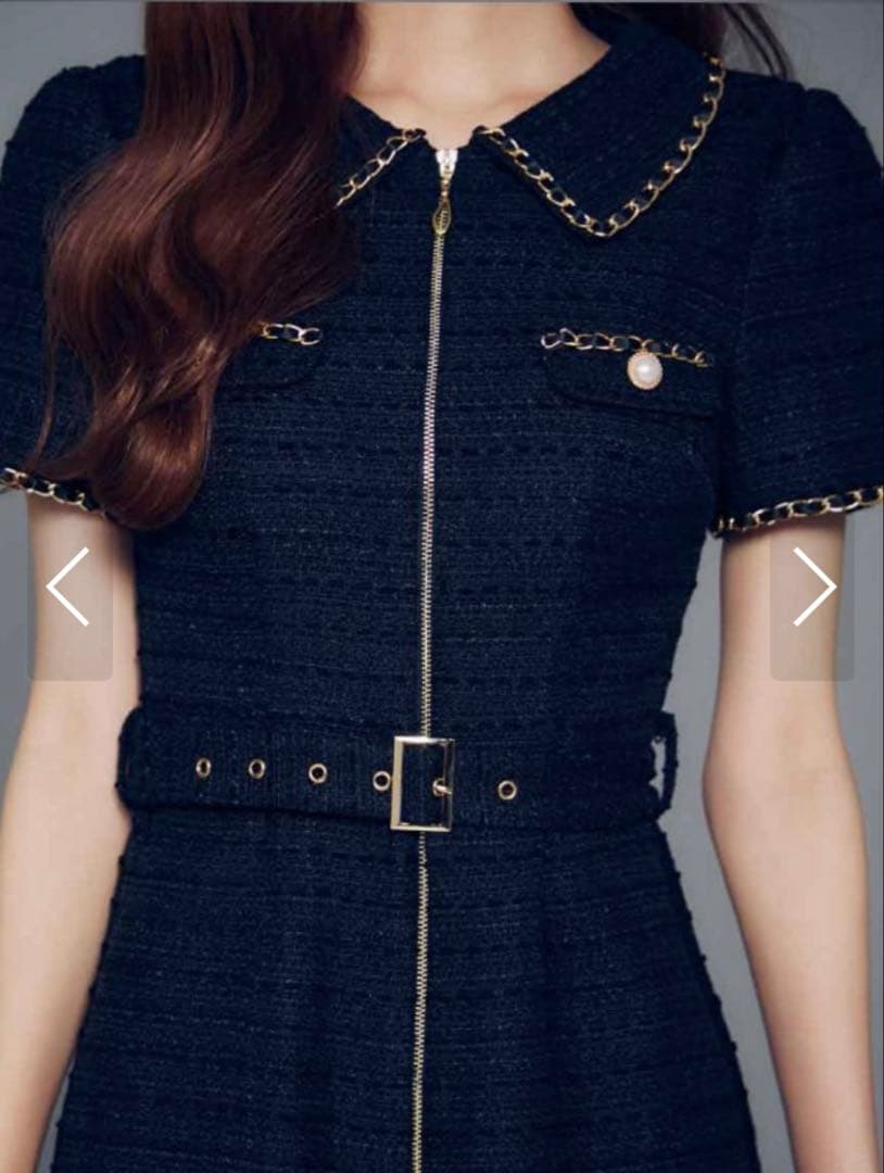 ジュエルズネイビー ジップアップ ツイードドレス Sサイズ未使用