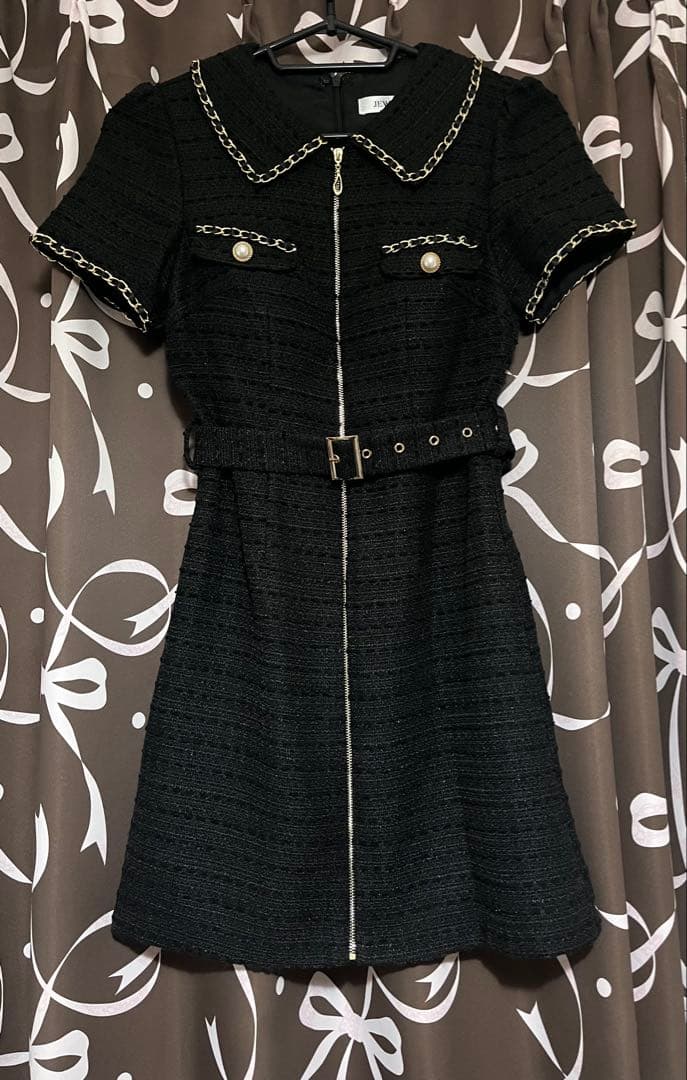 ジュエルズネイビー ジップアップ ツイードドレス Sサイズ未使用