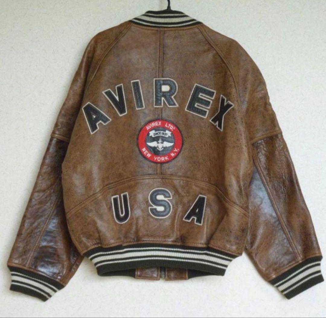 AVIREX 本革　レザースタジャン　ブラウン　S