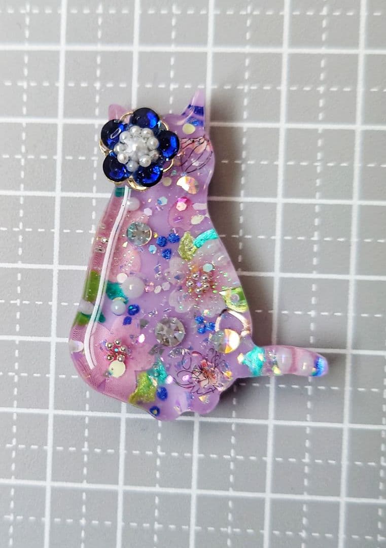 レジン　猫　ヘアゴム　ブローチ　ポニーフック　No.833