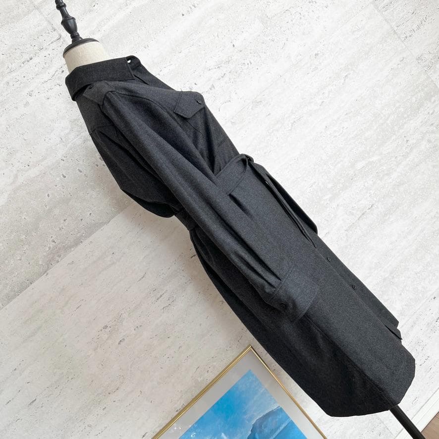 極美品★HERMES★ウール★フラノ★ベルト付★トレンチコート★ワンピース