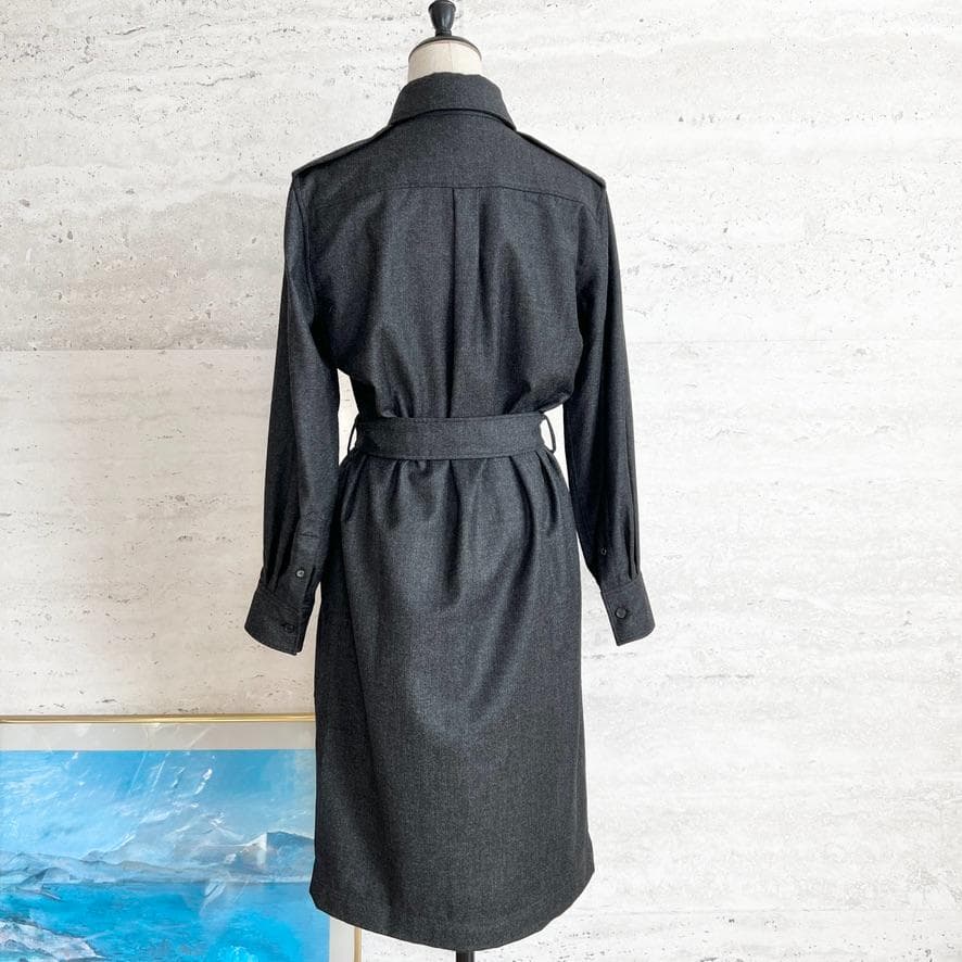 極美品★HERMES★ウール★フラノ★ベルト付★トレンチコート★ワンピース