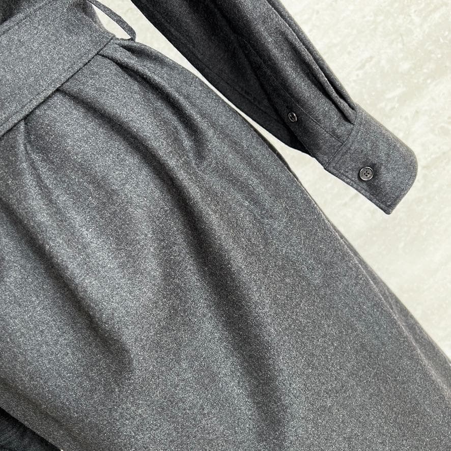 極美品★HERMES★ウール★フラノ★ベルト付★トレンチコート★ワンピース