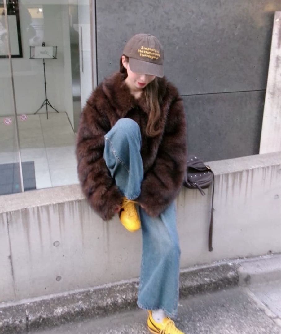 【へな】Kastane ファーショートコート　ダークブラウン