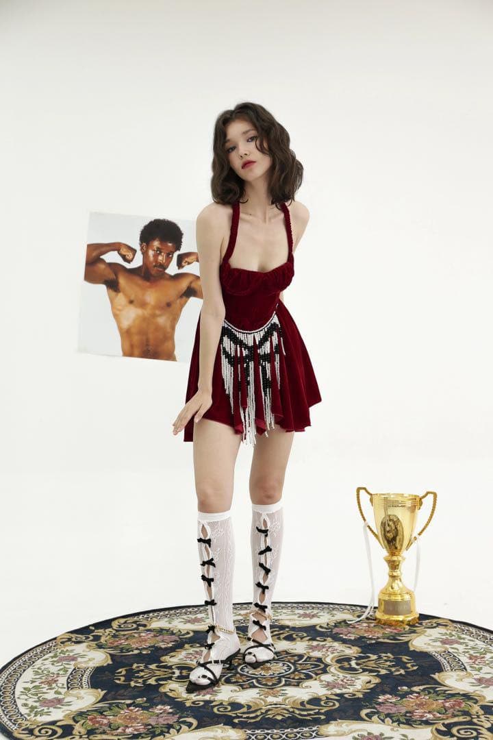 NODRESS ホワイト　レース　リボン　ストッキング ソックス