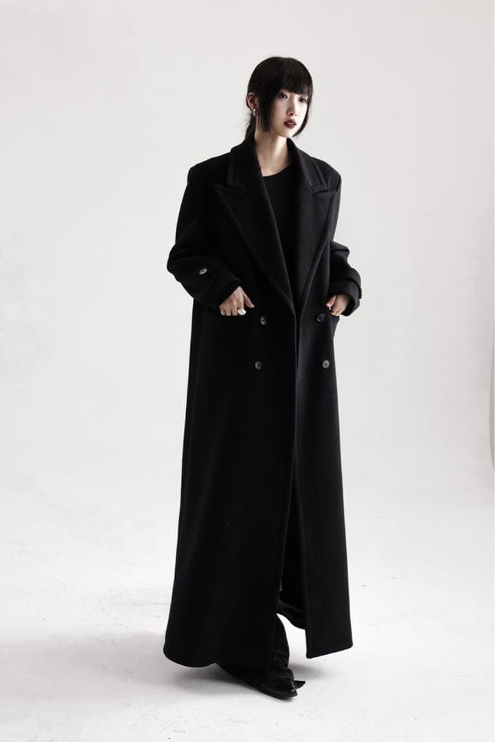 APOZI Collection ダブルスーパーロングコート　ブラック