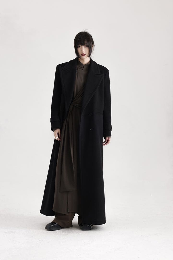 APOZI Collection ダブルスーパーロングコート　ブラック